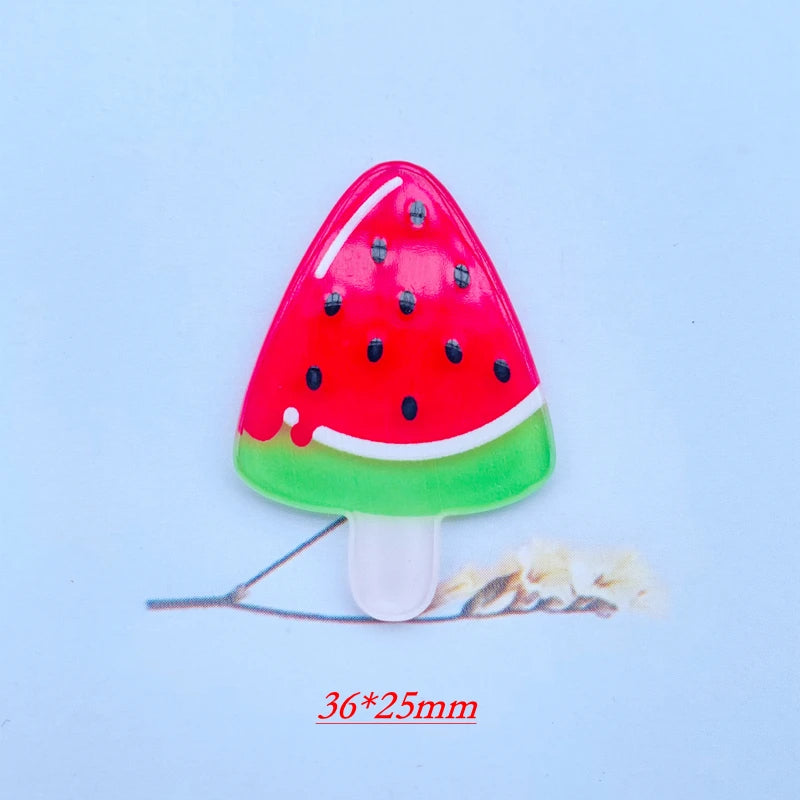10 Pieces Of Acrylic Cute Mixed Fruit Popsicle Flat Back Scrapbook Kawaii DIY Jewelry Children Gift Hairpin Accessories A64