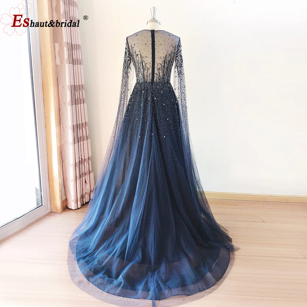 Elegant Dubai Arabic Evening Dresses for Women 2025 Long Sleeves O Neck A-Line Luxury Formal Prom Wedding Party Gowns Customized