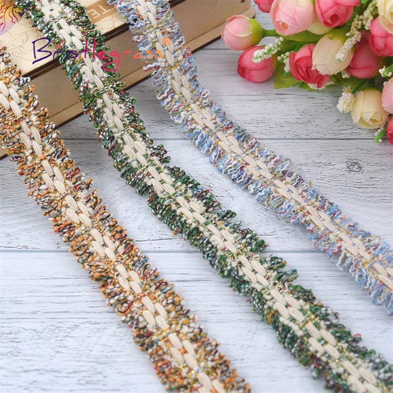 BRISTLEGRASS 1 Yard 1" 25mm Rainbow Cotton Braided Crochet Lace Trim Macrame Tassel Fringed Ribbon Tapestry Costume Sewing Craft