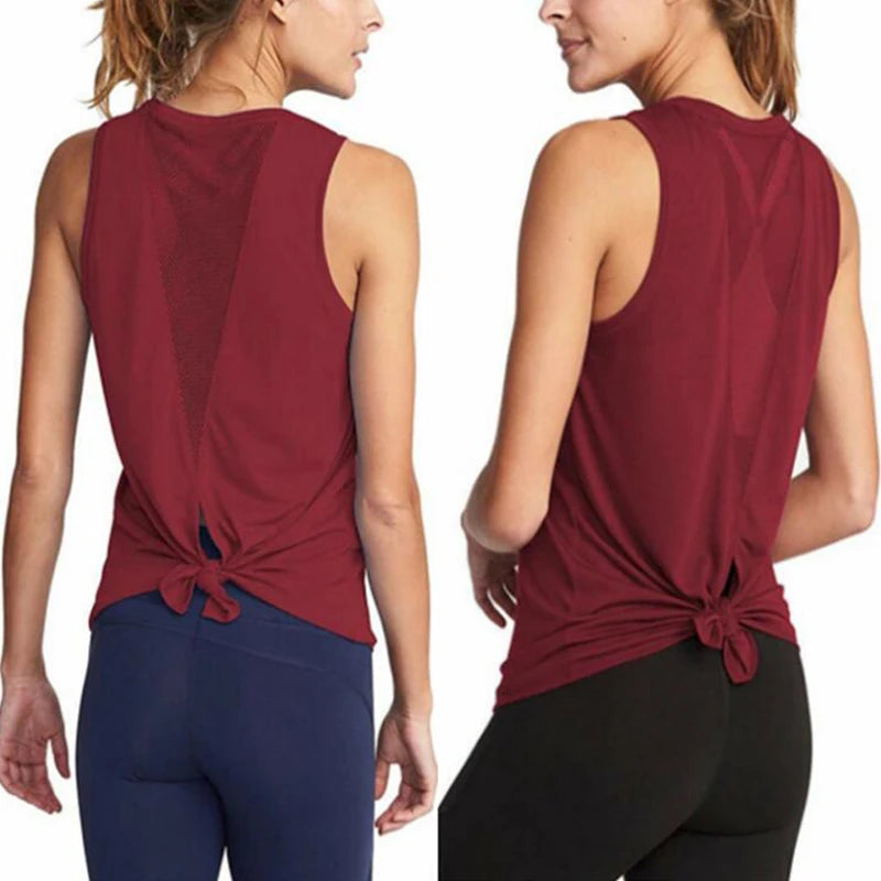Workout Running Clothing Fitness Suit Female Gym Vest Open Back Women's Sportswear Athletic Yoga Wear Loose Shirts