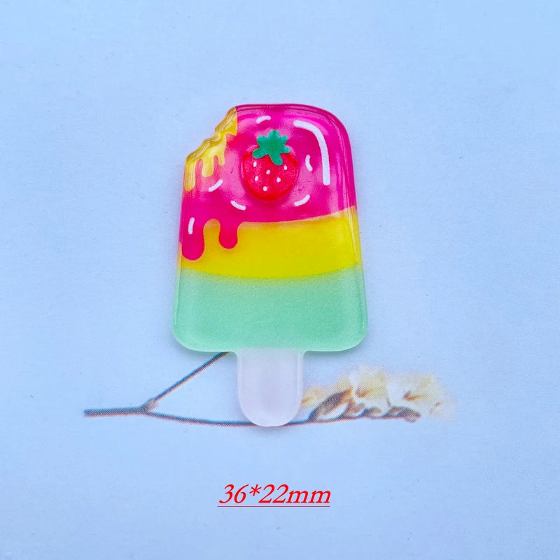 10 Pieces Of Acrylic Cute Mixed Fruit Popsicle Flat Back Scrapbook Kawaii DIY Jewelry Children Gift Hairpin Accessories A64