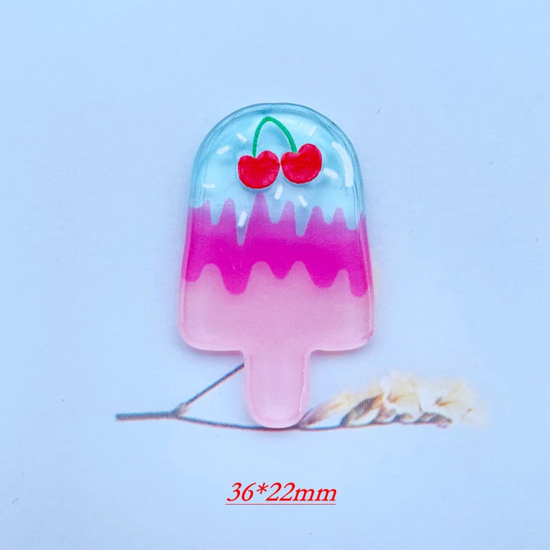 10 Pieces Of Acrylic Cute Mixed Fruit Popsicle Flat Back Scrapbook Kawaii DIY Jewelry Children Gift Hairpin Accessories A64