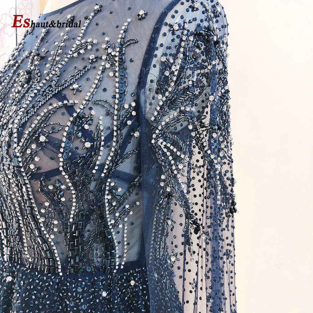 Elegant Dubai Arabic Evening Dresses for Women 2025 Long Sleeves O Neck A-Line Luxury Formal Prom Wedding Party Gowns Customized