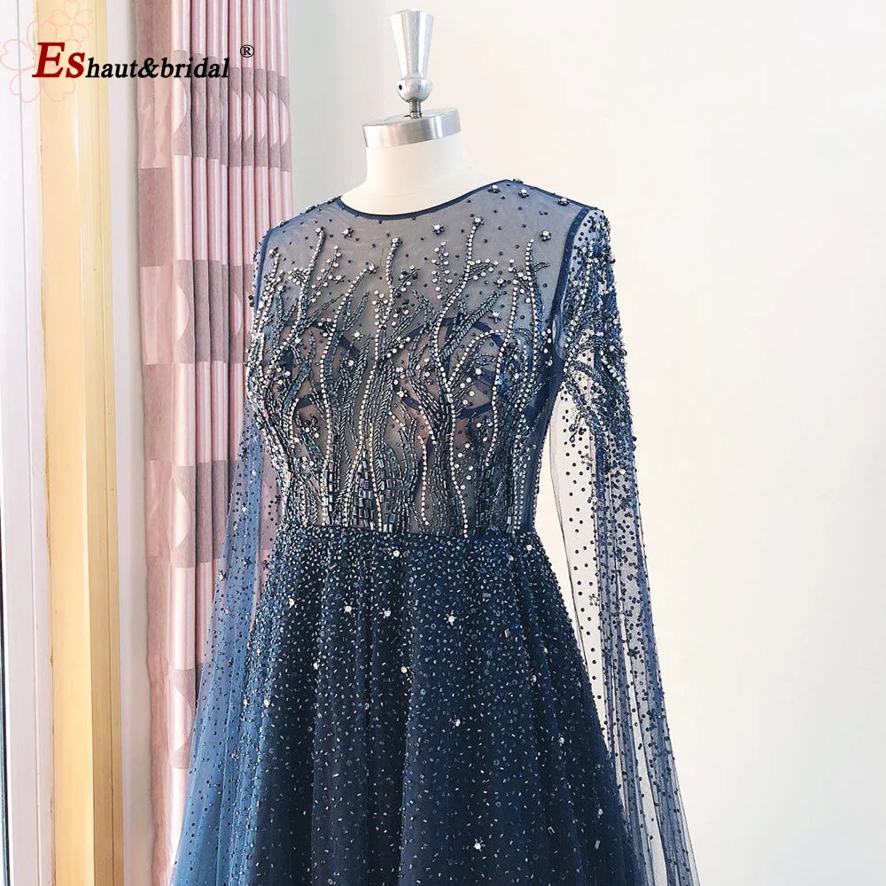 Elegant Dubai Arabic Evening Dresses for Women 2025 Long Sleeves O Neck A-Line Luxury Formal Prom Wedding Party Gowns Customized