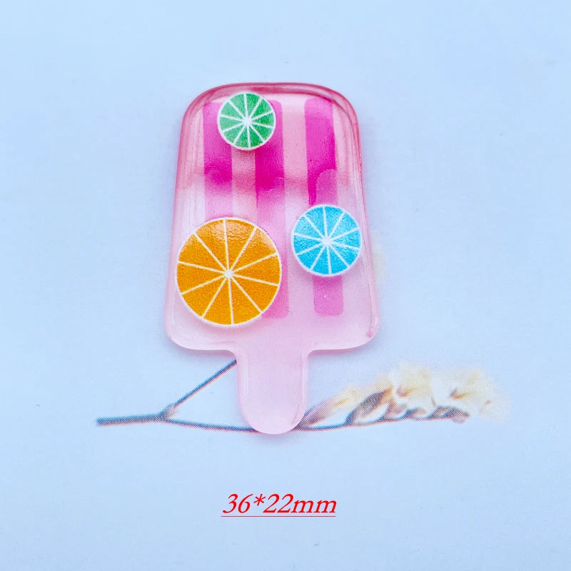10 Pieces Of Acrylic Cute Mixed Fruit Popsicle Flat Back Scrapbook Kawaii DIY Jewelry Children Gift Hairpin Accessories A64
