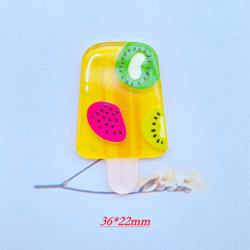 10 Pieces Of Acrylic Cute Mixed Fruit Popsicle Flat Back Scrapbook Kawaii DIY Jewelry Children Gift Hairpin Accessories A64