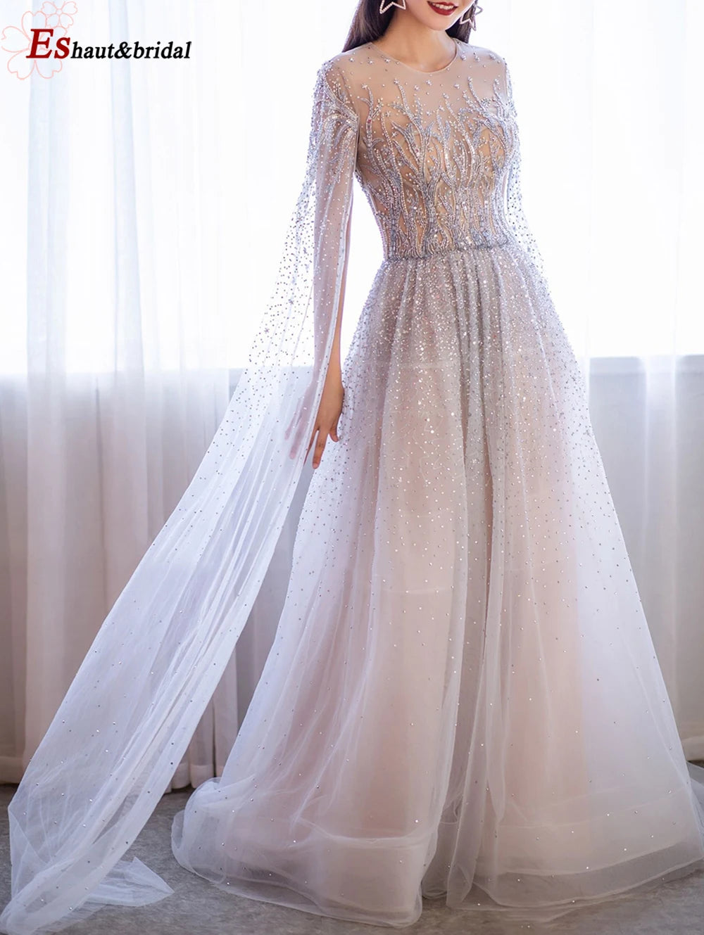 Elegant Dubai Arabic Evening Dresses for Women 2025 Long Sleeves O Neck A-Line Luxury Formal Prom Wedding Party Gowns Customized