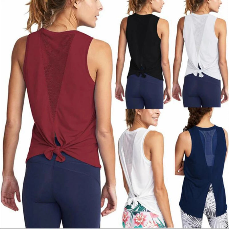 Workout Running Clothing Fitness Suit Female Gym Vest Open Back Women's Sportswear Athletic Yoga Wear Loose Shirts