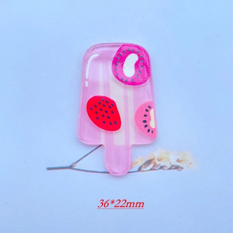 10 Pieces Of Acrylic Cute Mixed Fruit Popsicle Flat Back Scrapbook Kawaii DIY Jewelry Children Gift Hairpin Accessories A64