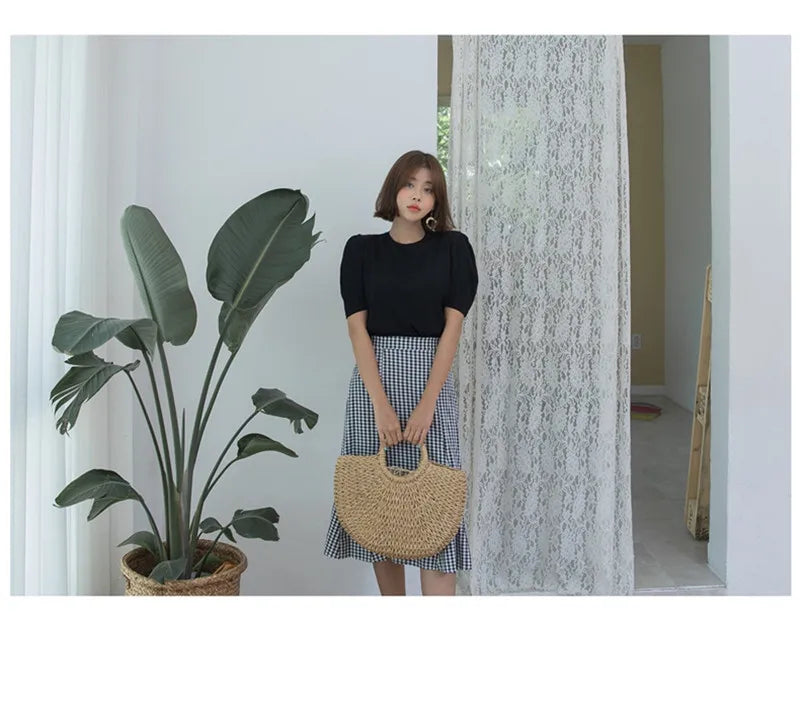 Summer Handmade Bags for Women Beach Weaving Ladies Straw Bag Wrapped Beach Bag Moon shaped Top Handle Handbags Totes