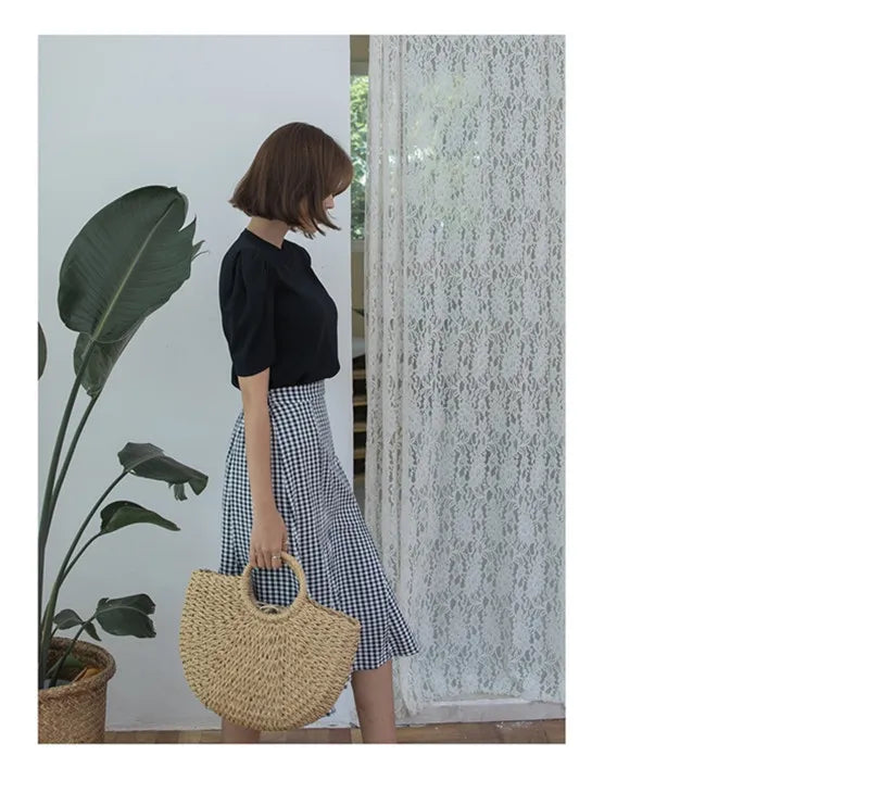 Summer Handmade Bags for Women Beach Weaving Ladies Straw Bag Wrapped Beach Bag Moon shaped Top Handle Handbags Totes