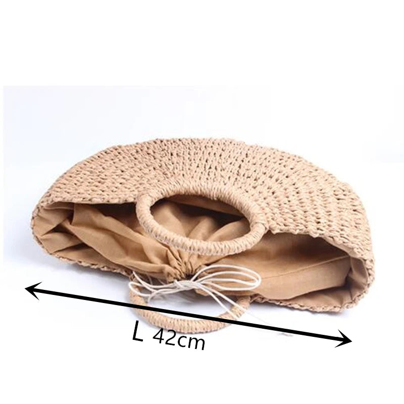 Summer Handmade Bags for Women Beach Weaving Ladies Straw Bag Wrapped Beach Bag Moon shaped Top Handle Handbags Totes