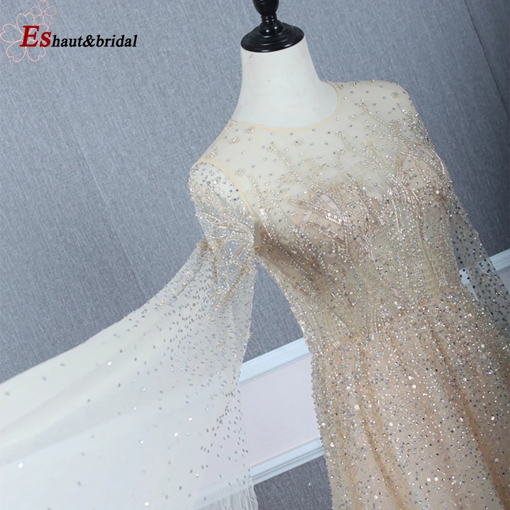 Elegant Dubai Arabic Evening Dresses for Women 2025 Long Sleeves O Neck A-Line Luxury Formal Prom Wedding Party Gowns Customized