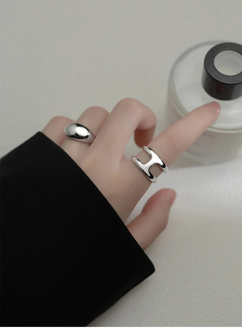 Woman Rings Silver 925 Jewelry The Letter H Gift Female Ring 2021 Trend Teens Wedding Punk Fine Jewelry For Woman Adjustable