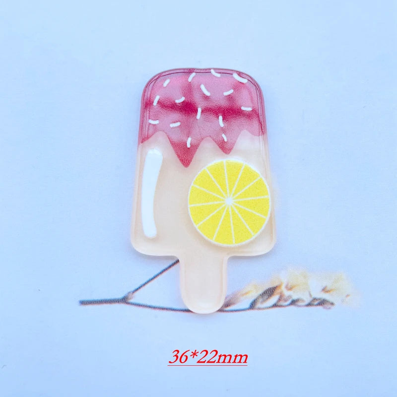 10 Pieces Of Acrylic Cute Mixed Fruit Popsicle Flat Back Scrapbook Kawaii DIY Jewelry Children Gift Hairpin Accessories A64