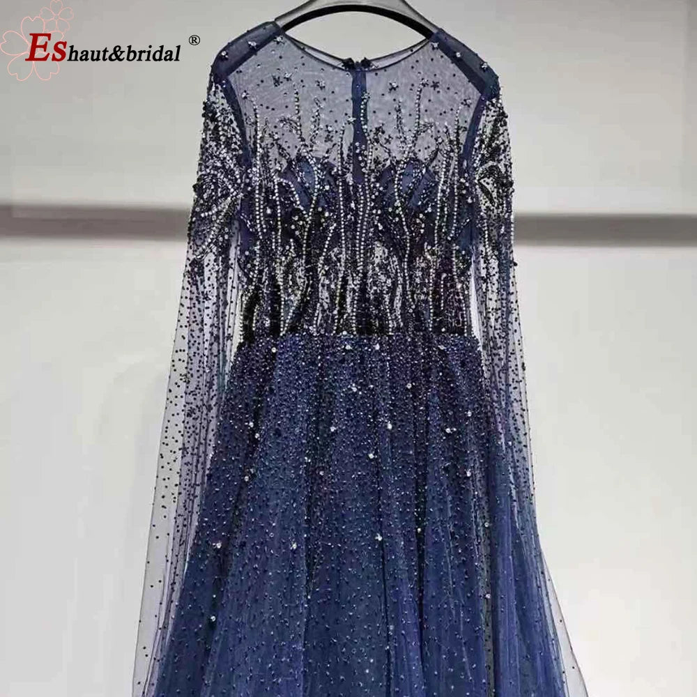 Elegant Dubai Arabic Evening Dresses for Women 2025 Long Sleeves O Neck A-Line Luxury Formal Prom Wedding Party Gowns Customized