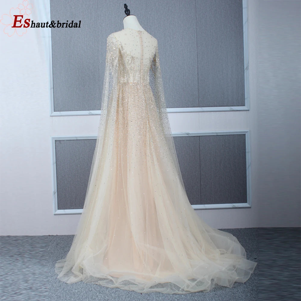 Elegant Dubai Arabic Evening Dresses for Women 2025 Long Sleeves O Neck A-Line Luxury Formal Prom Wedding Party Gowns Customized