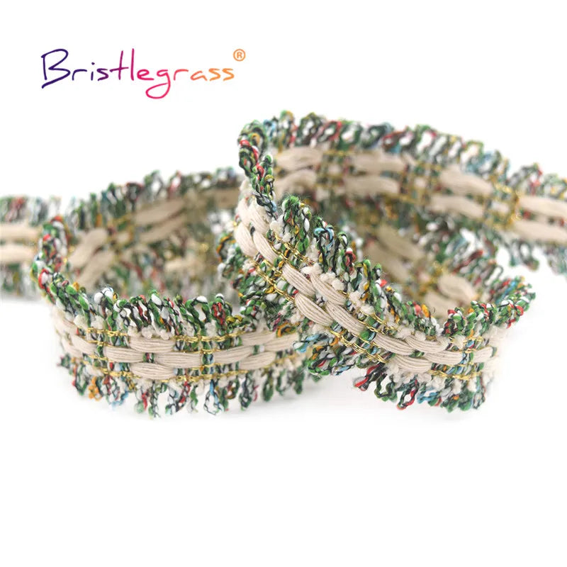 BRISTLEGRASS 1 Yard 1" 25mm Rainbow Cotton Braided Crochet Lace Trim Macrame Tassel Fringed Ribbon Tapestry Costume Sewing Craft