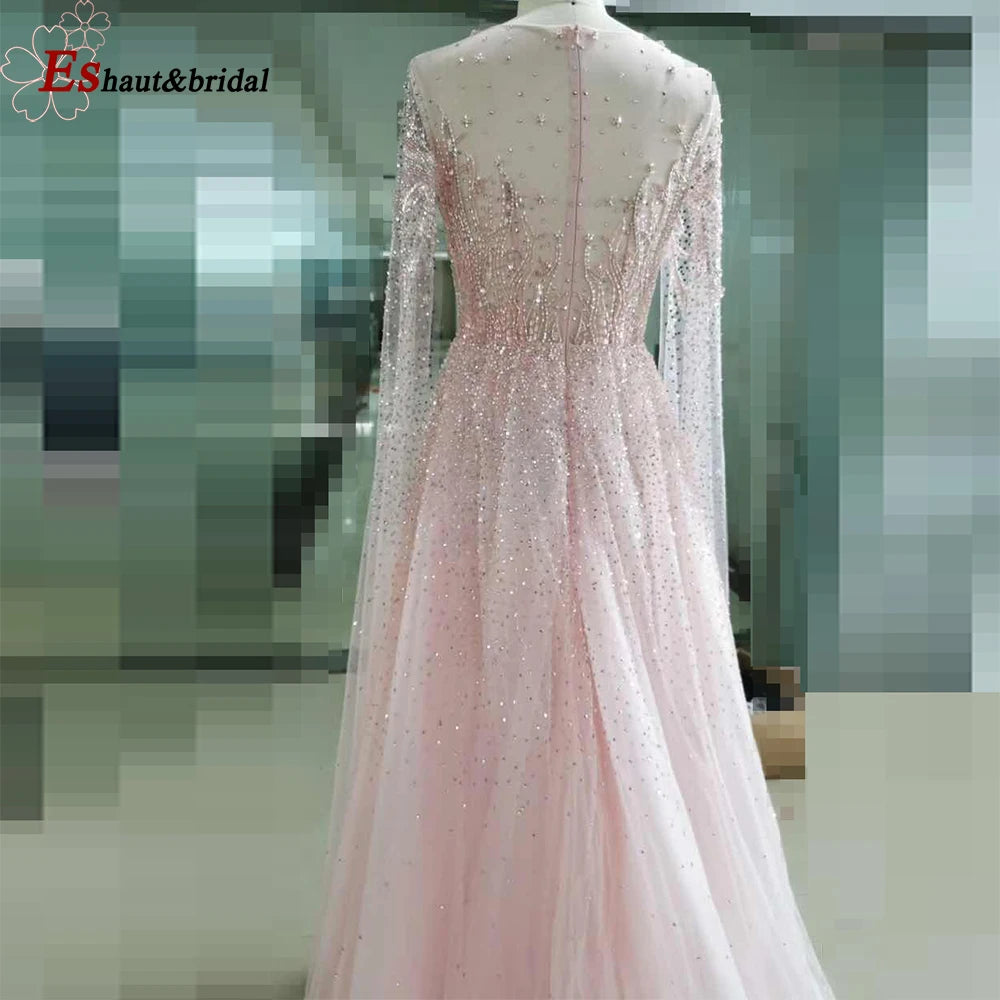 Elegant Dubai Arabic Evening Dresses for Women 2025 Long Sleeves O Neck A-Line Luxury Formal Prom Wedding Party Gowns Customized