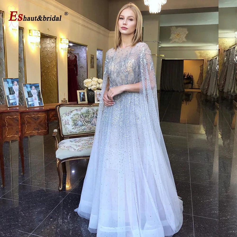 Elegant Dubai Arabic Evening Dresses for Women 2025 Long Sleeves O Neck A-Line Luxury Formal Prom Wedding Party Gowns Customized