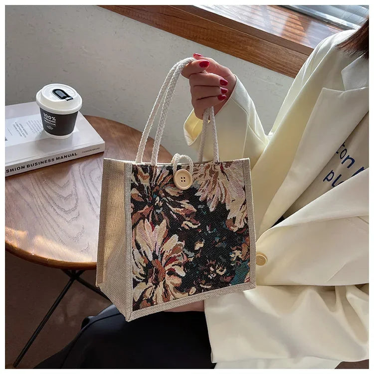 Women Ins Style Portable Hand Bag Linen Bag Students Handbags Fashion Ladies Top-handle Bags Designer Luxury Сумка Женская Bolsa