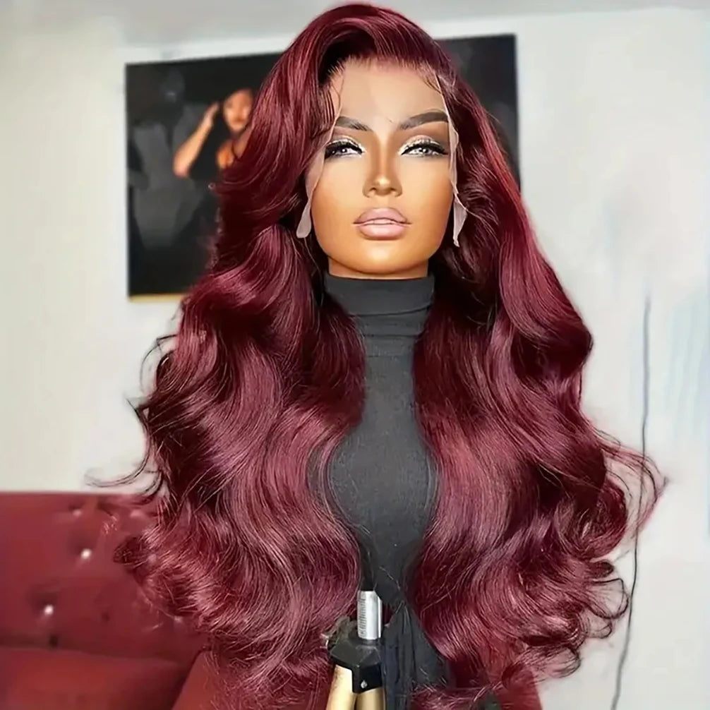 13x6 Hd Lace Frontal Wig Human Hair Wigs 99j Red Burgundy Colored Body Wave Human Hair Wigs  HD Transparent Lace Frontal wigs