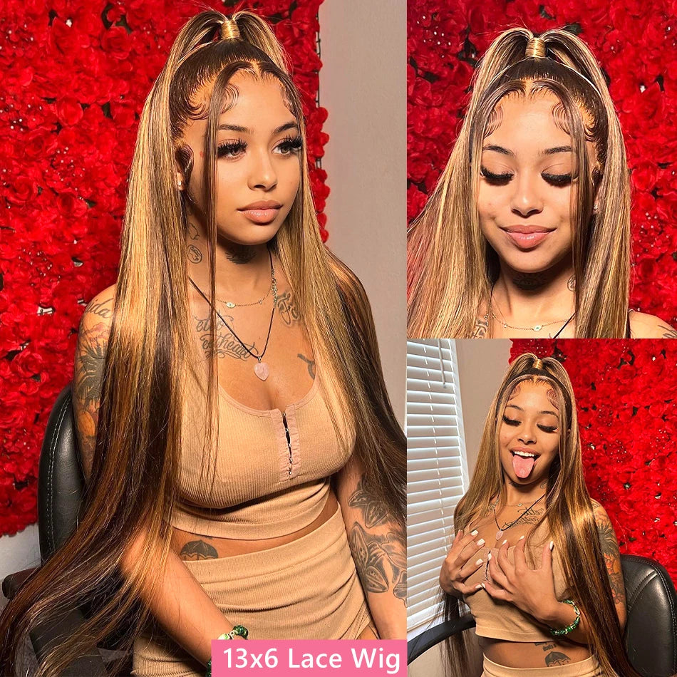 Highlight Wig Human Hair 13x4 13x6 Hd Lace Frontal Wig Ombre Honey Blonde 360 Straight Hd Lace Front Human Hair Wigs For Women