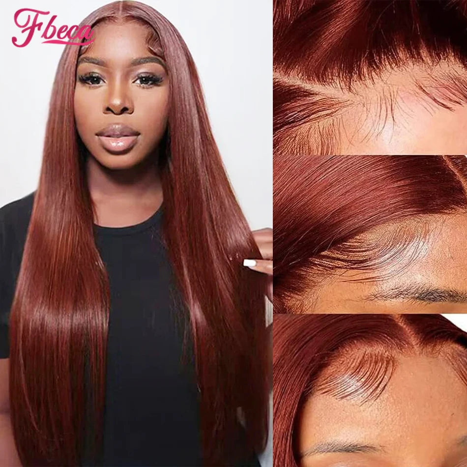 13x6 Lace Front Human Hair Wigs Straight Reddish Brown 13x4 HD Transparent Lace Frontal Wig Red Colored Human Hair Wig for Women