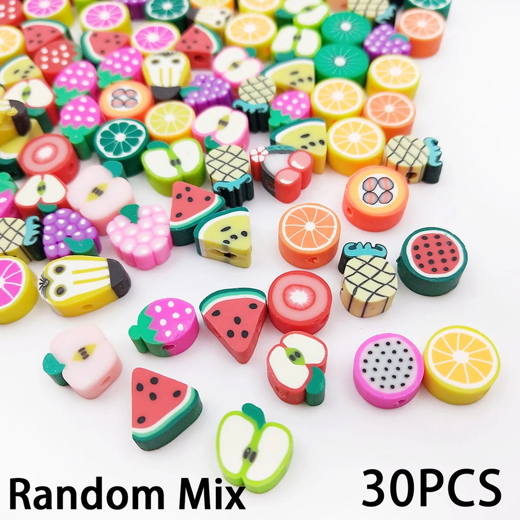 30 Mixed Fruit Clay Spacer Beads for DIY Bracelet, Necklace, Earring, Jewelry Crafts Making