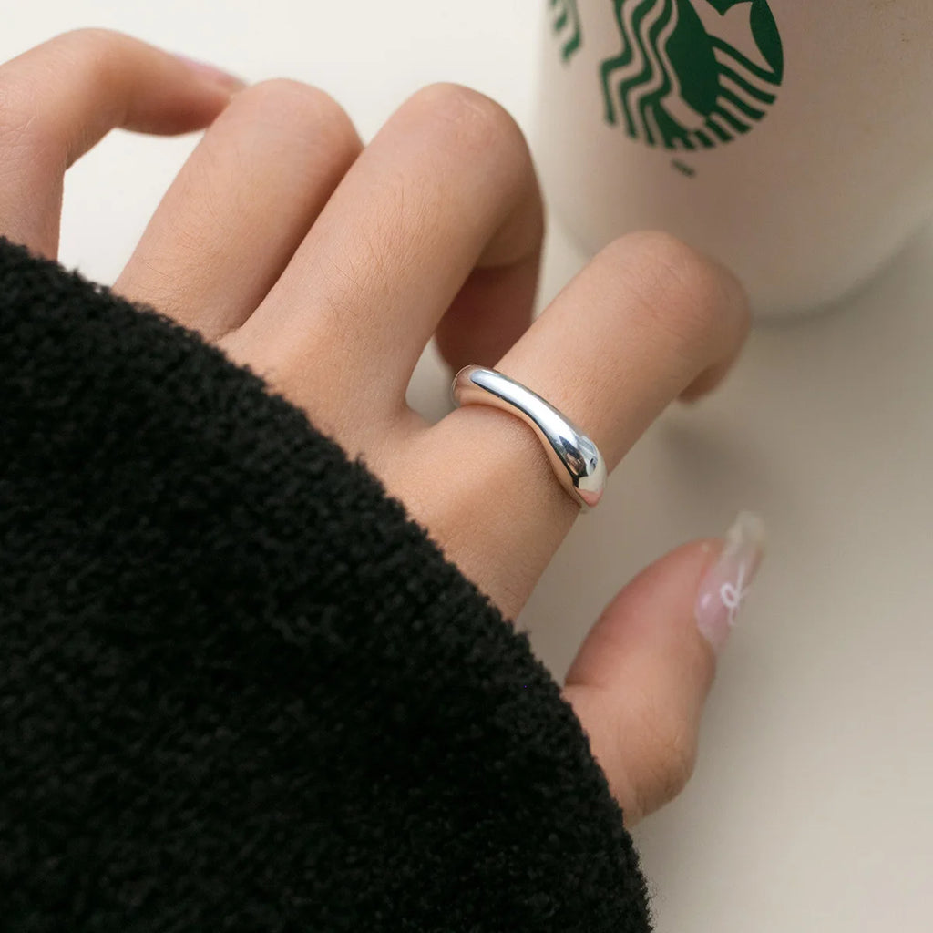 925 Sterling Silver Woman Rings Geometry Arc-Shaped Open Ring Engagement Designer Jewelry Accessories Prevent Allergy