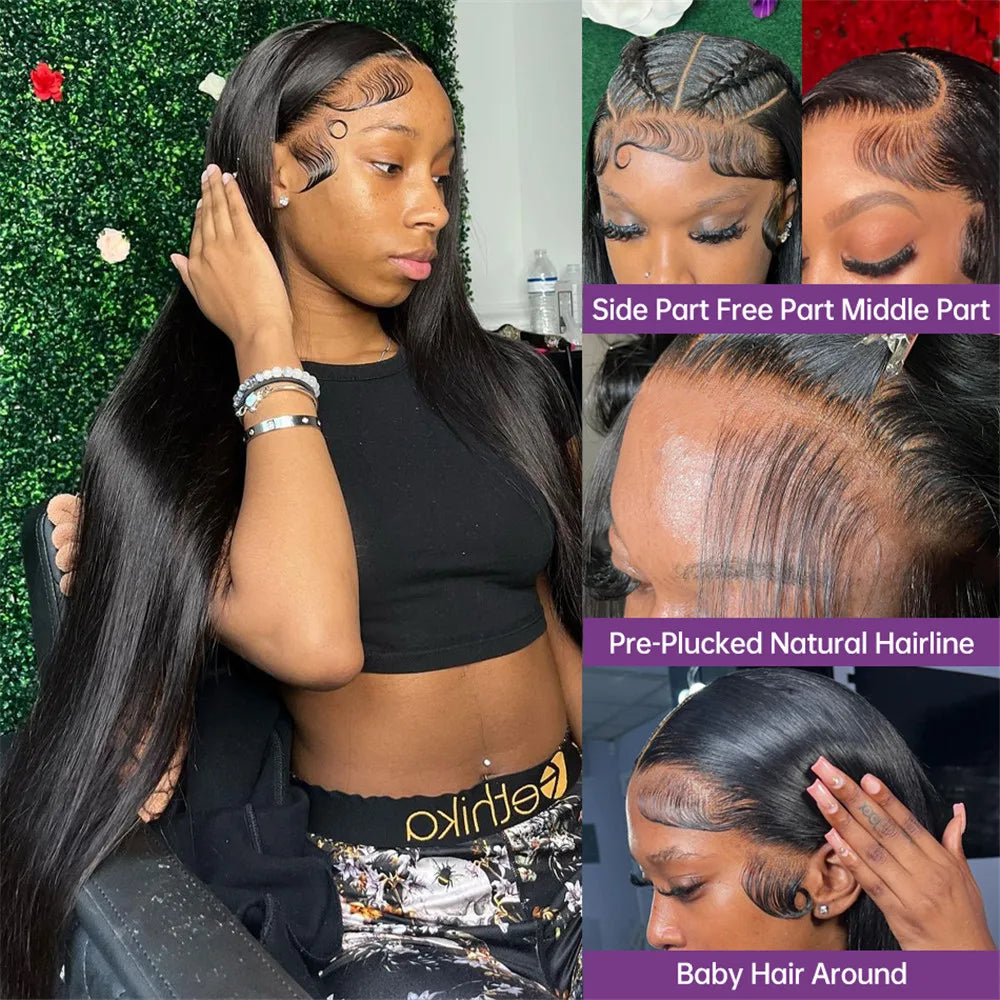 220 Density 13x6 Hd Transparent Human Hair Lace Frontal Wig 13x4 Bone Straight Lace Front Wig 360 PrePlucked Lace Wigs For Women