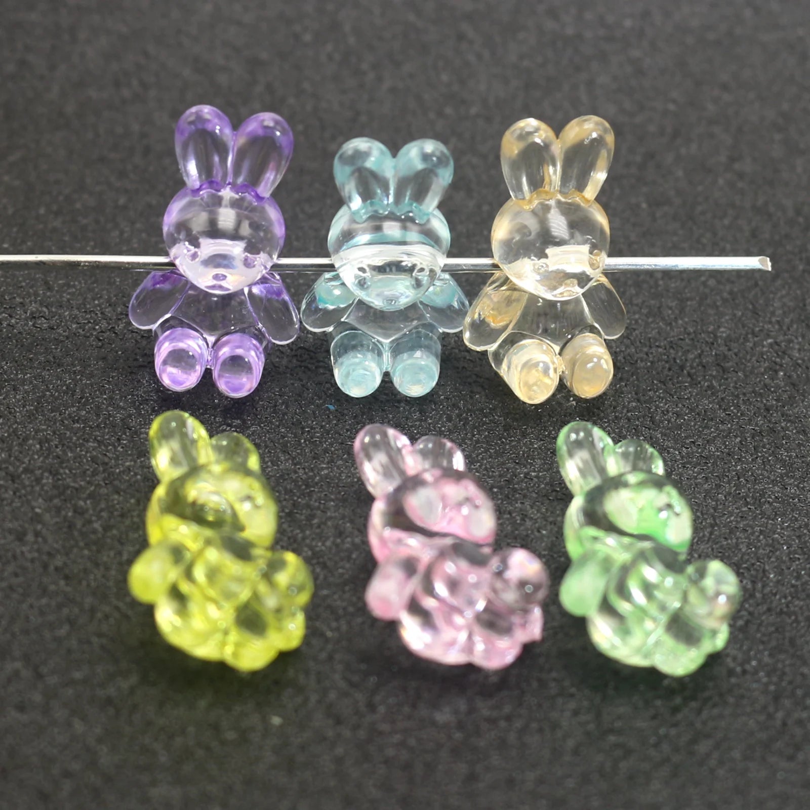 50 Mixed Transparent Color Acrylic Smooth Cute Bunny Rabbit Charm Beads 24mm
