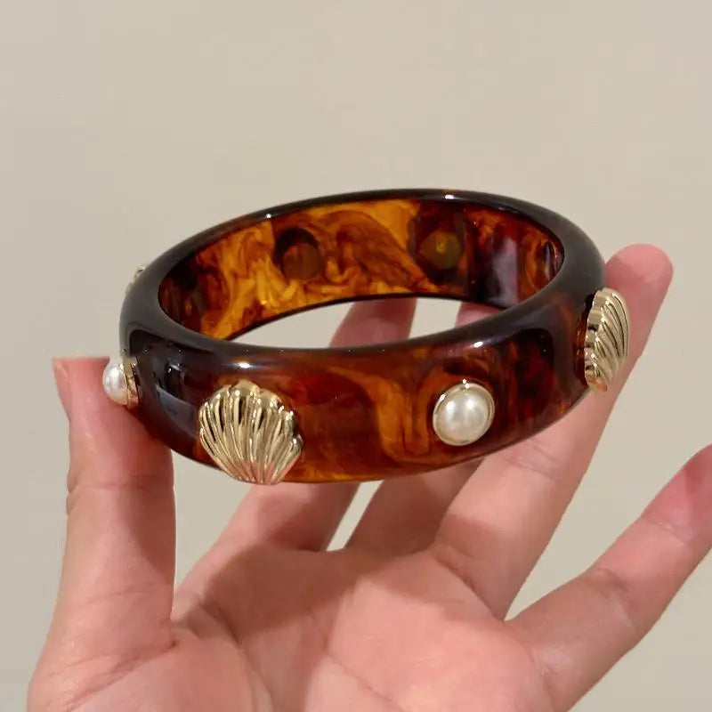 Bohemian Shell Resin Braclets For Women Geometric Hyperbole Vintage Bangles Jewelry Fashion Elegant Acrylic Pulseras