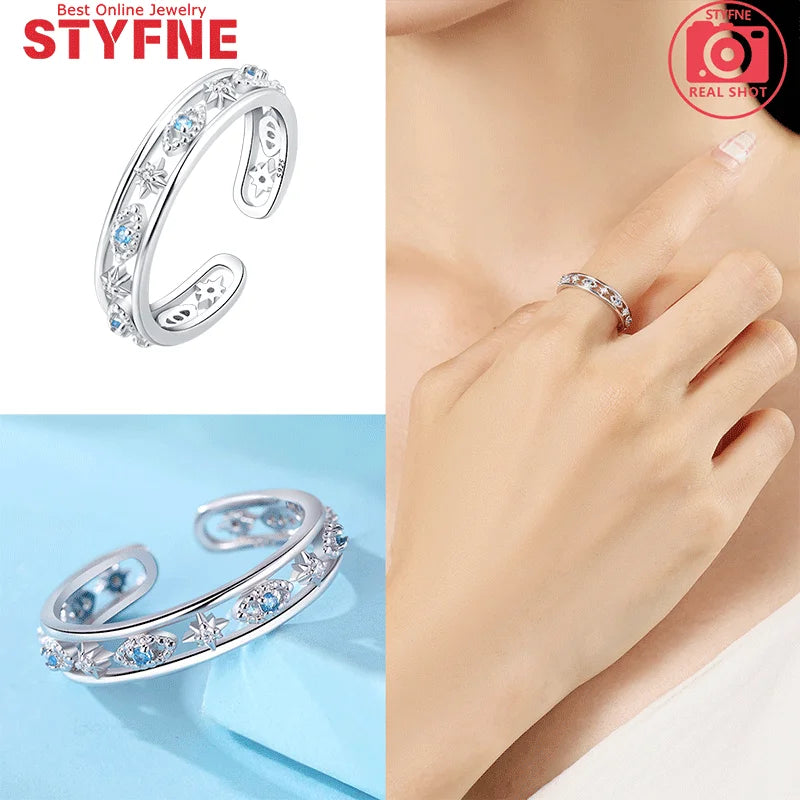 Woman Rings Blue Eye Ring 925 Sterling Silver For Women's ring Jewelry with Gift Bag