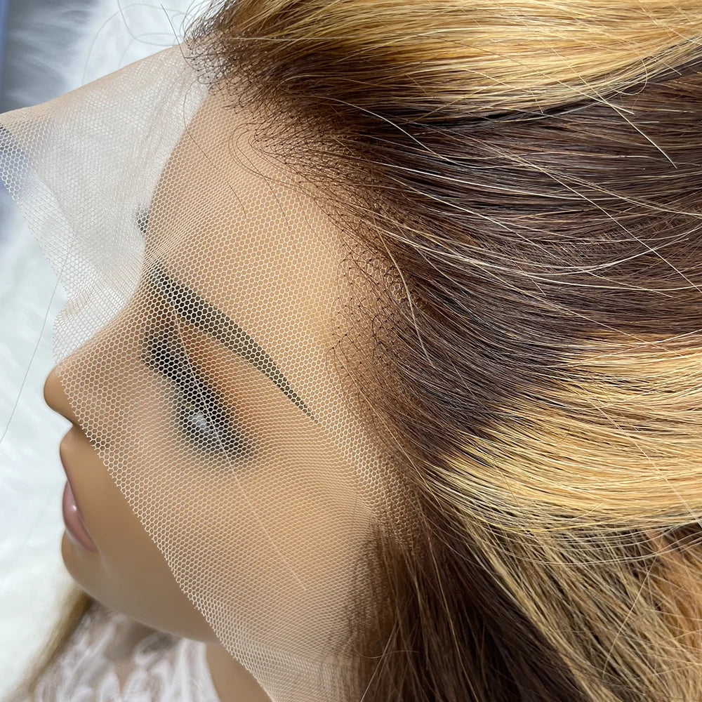 Highlight Brown Body Wave T Part Lace Front Wig Human Hair Wigs For Women Pre Plucked Honey Blonde Colored Cheap Hair Wigs