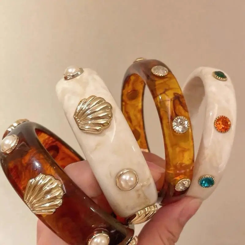 Bohemian Shell Resin Braclets For Women Geometric Hyperbole Vintage Bangles Jewelry Fashion Elegant Acrylic Pulseras