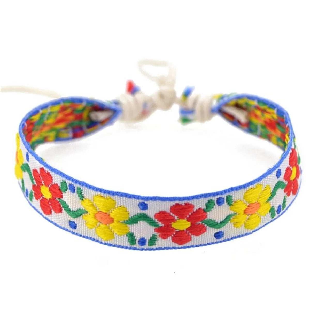 1pcs Boho Strawberry Flower Embroidered Bracelet for Kids Handmade Braided Bracelet