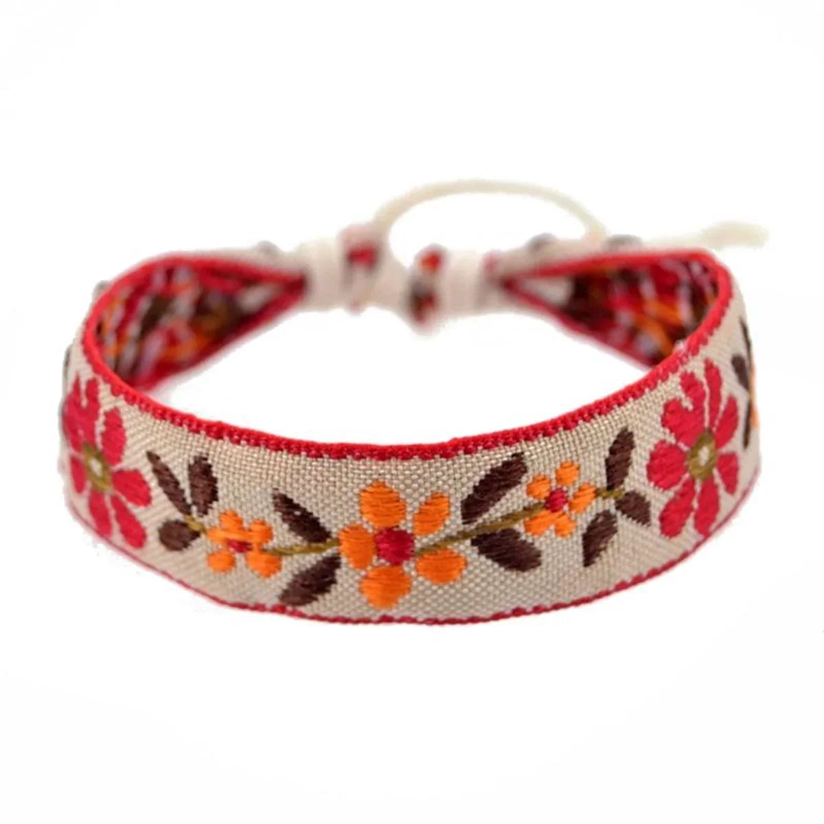 1pcs Boho Strawberry Flower Embroidered Bracelet for Kids Handmade Braided Bracelet