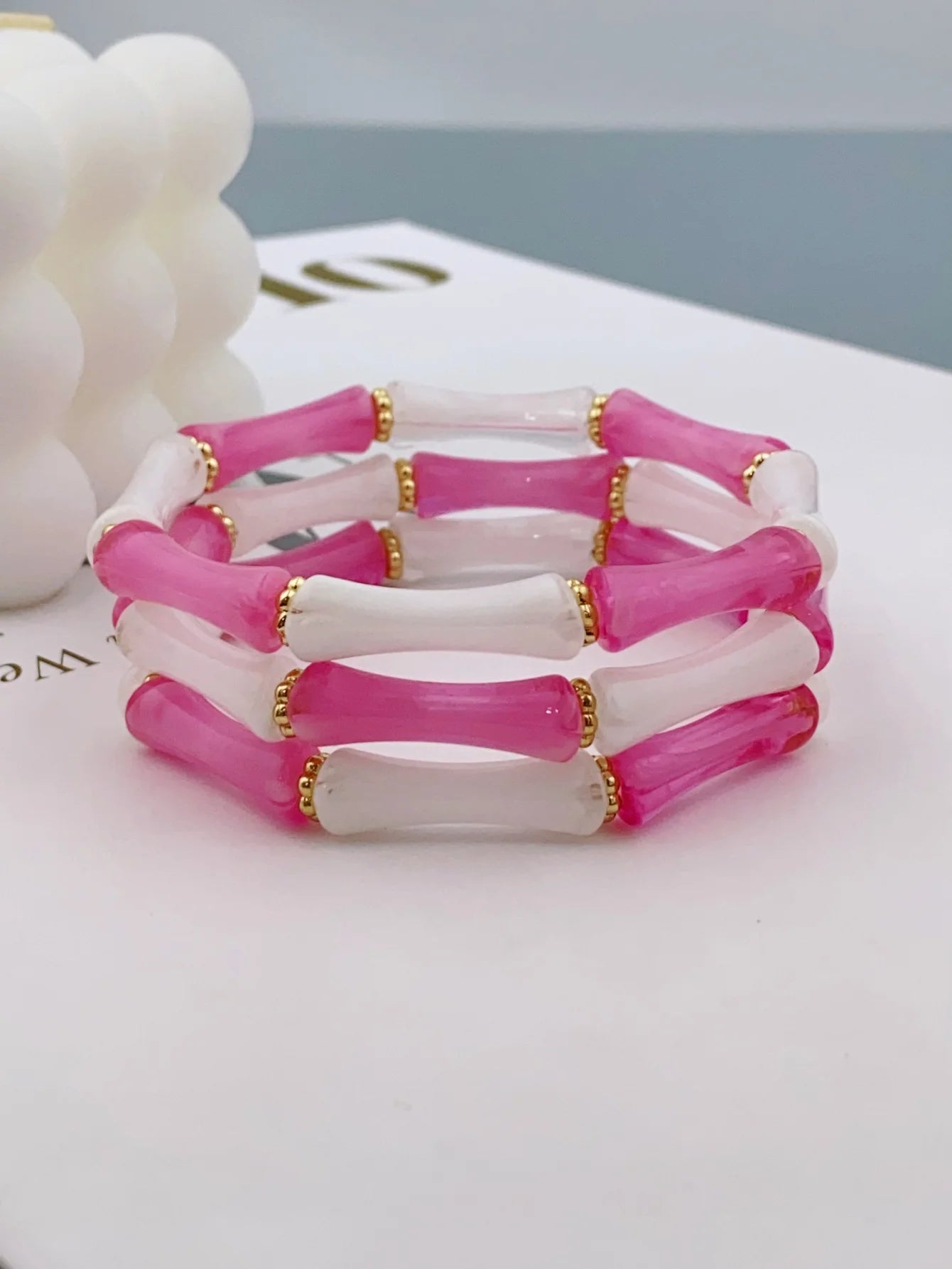 3pcs Acrylic Beaded Elastic Bracelet with Colorful Bamboos for Women's Daily Wear bracelet for women