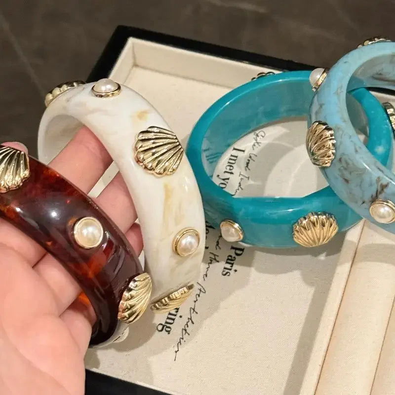 Bohemian Shell Resin Braclets For Women Geometric Hyperbole Vintage Bangles Jewelry Fashion Elegant Acrylic Pulseras