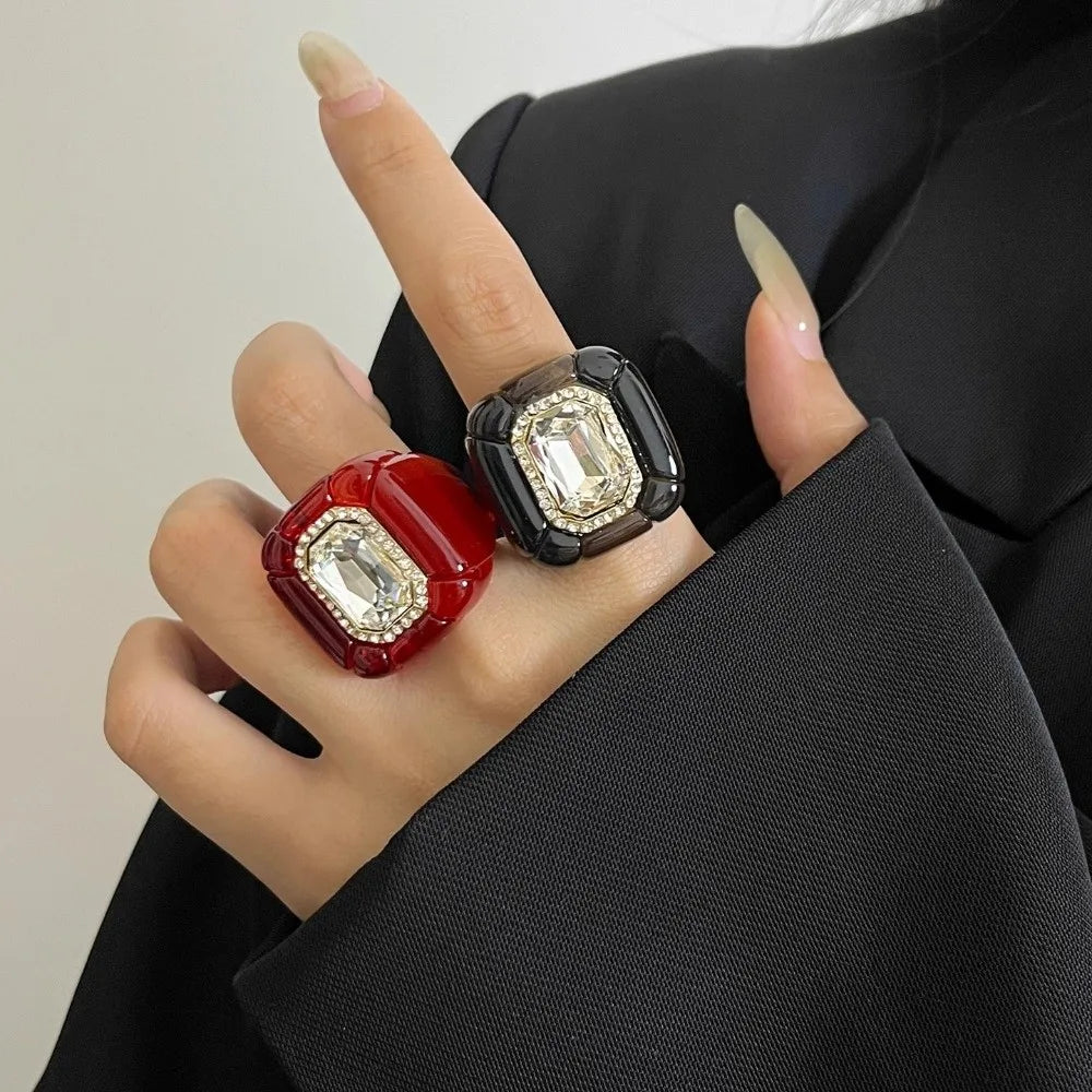 Colorful Rhinestones Rings Woman Geometric Forefinger Anillos Mujer Palace Style Vintage Elegant Jewelry Three-dimensional Ring