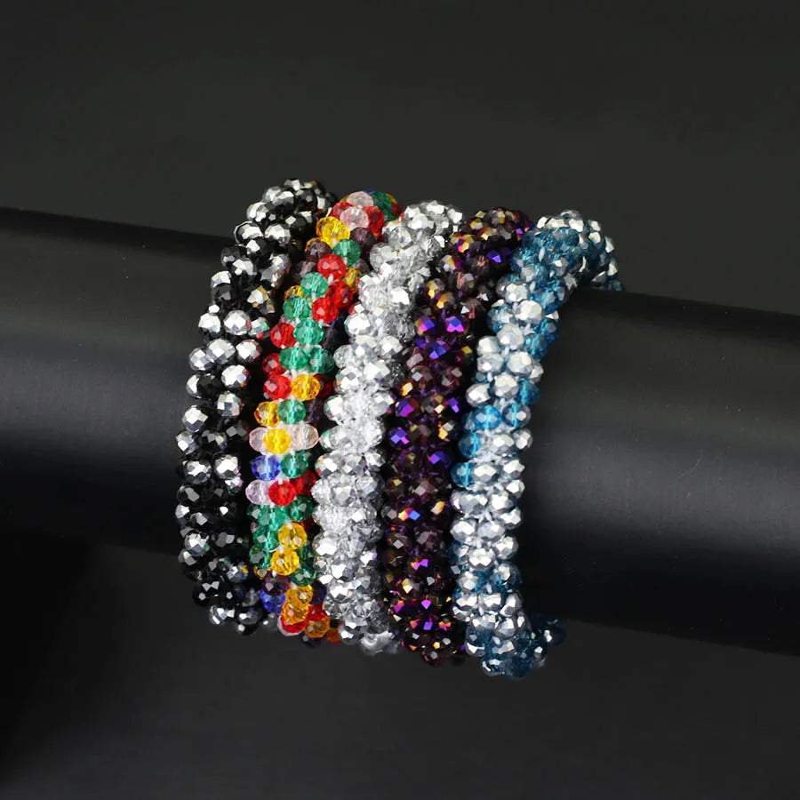 Crystal Glass Beads Bracelet Women Handmade Beaded Brazlets Ethnic Style Luxury Jewelry Elastic Braslet Girl Hair Band Accessori