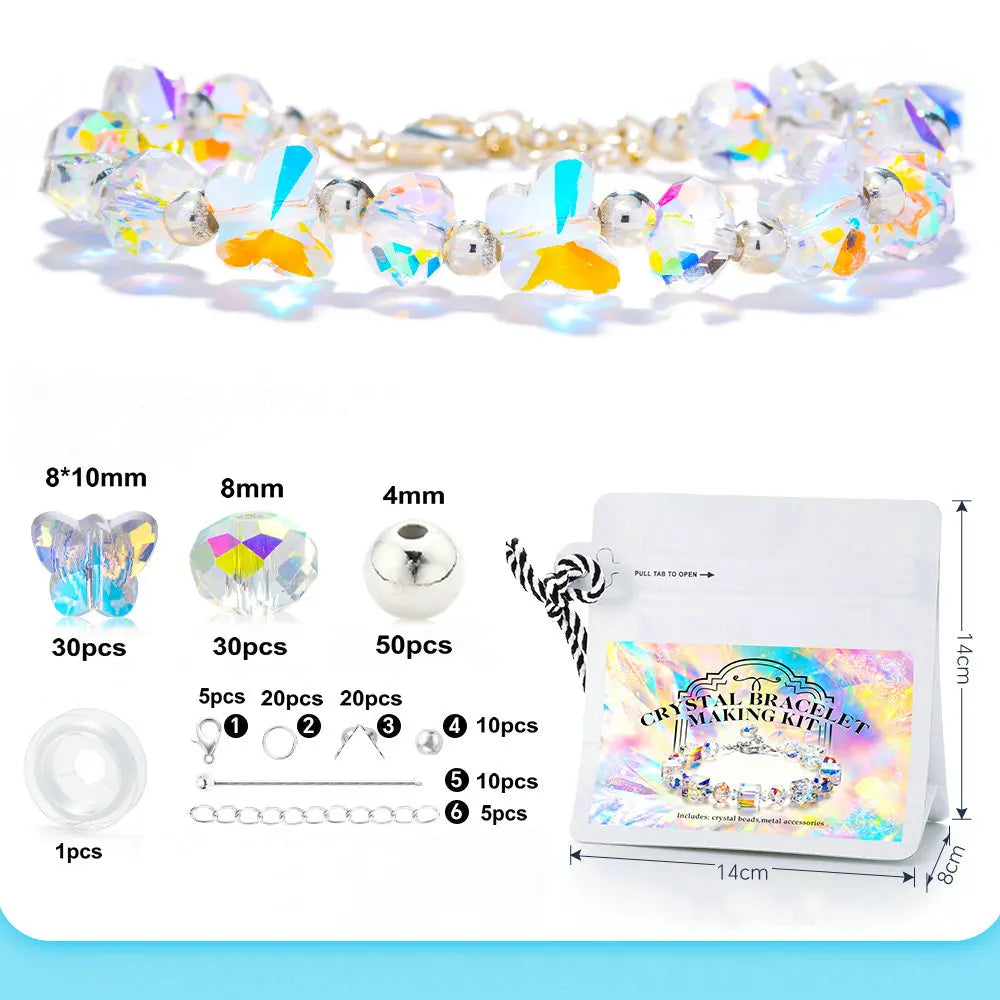 Crystals Beads Kit AB Color Bracelet Making Kit Glass Cube Sparkle Butterfly Beads for Jewelry Making Necklaces DIY Crafts