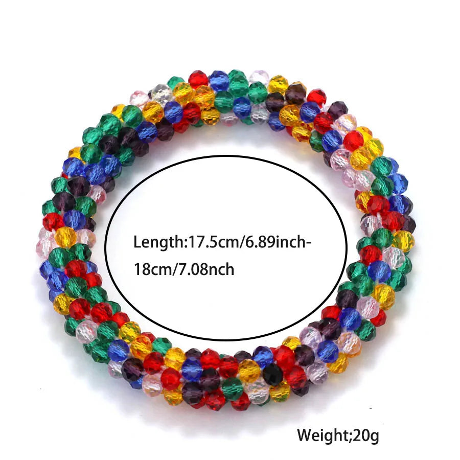 Crystal Glass Beads Bracelet Women Handmade Beaded Brazlets Ethnic Style Luxury Jewelry Elastic Braslet Girl Hair Band Accessori