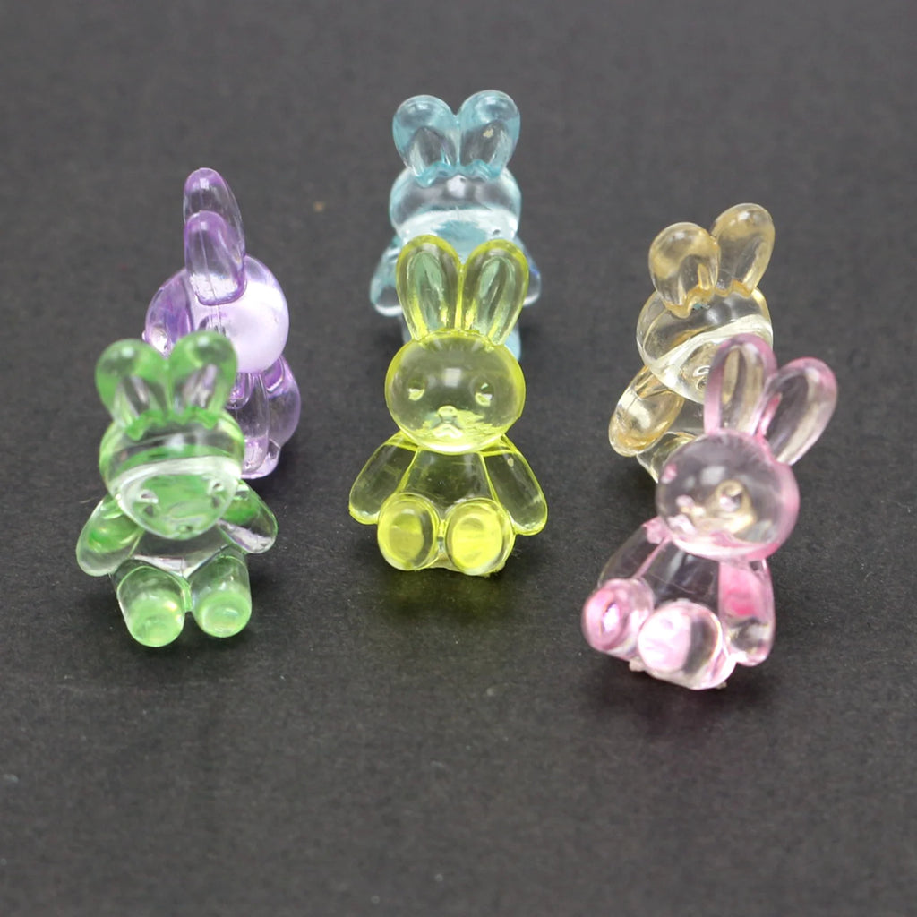 50 Mixed Transparent Color Acrylic Smooth Cute Bunny Rabbit Charm Beads 24mm