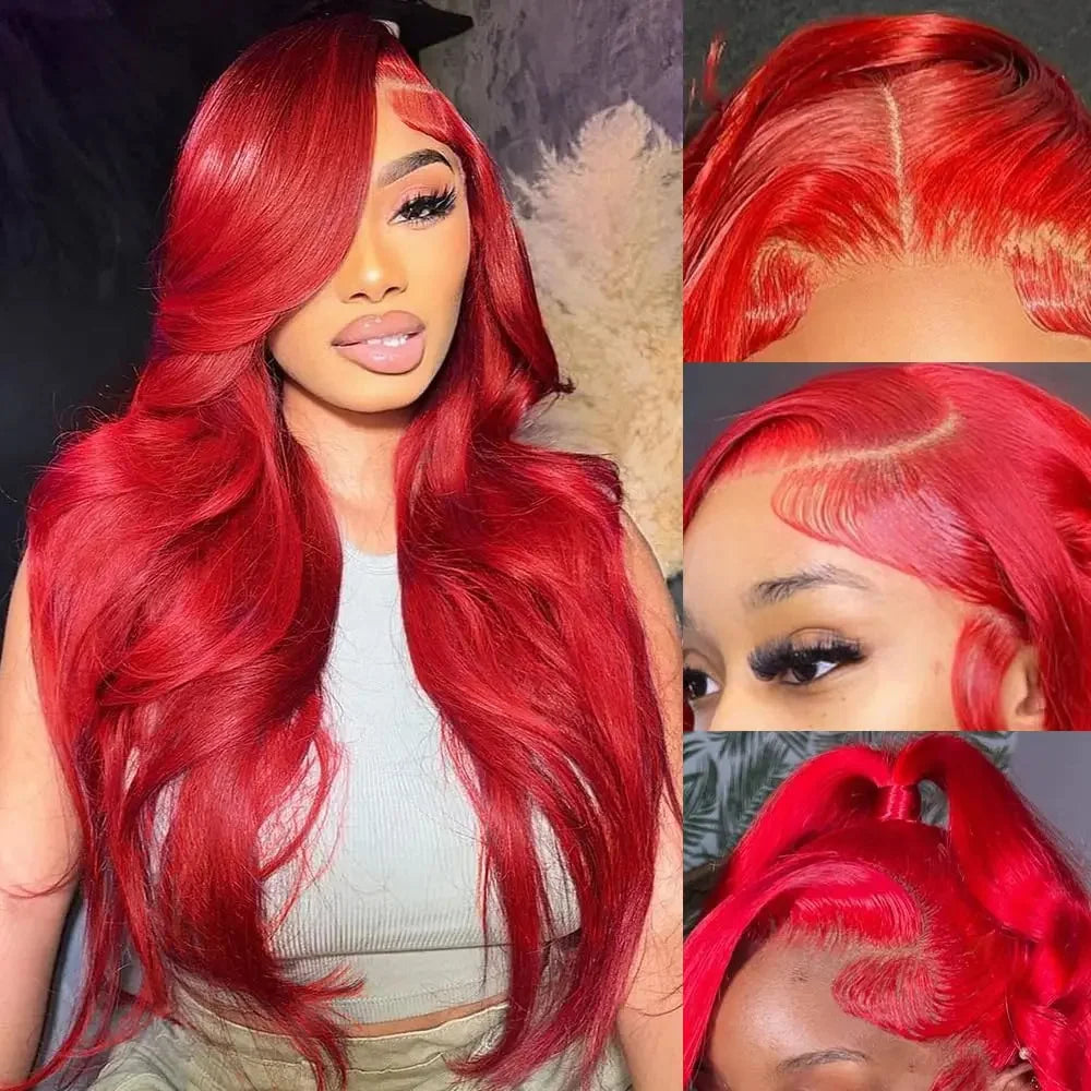 Hot Red 13x6 Hd Lace Frontal Human Hair Wigs Brazilian Colored Body Wave Lace Front Wig 4x4 5x5 Closure Wig For Women