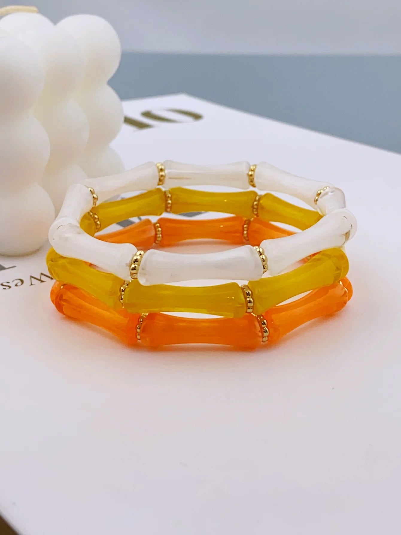 3pcs Acrylic Beaded Elastic Bracelet with Colorful Bamboos for Women's Daily Wear bracelet for women
