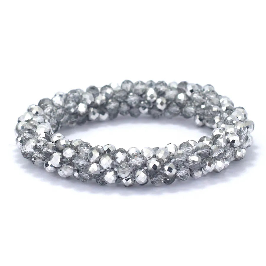 Crystal Glass Beads Bracelet Women Handmade Beaded Brazlets Ethnic Style Luxury Jewelry Elastic Braslet Girl Hair Band Accessori