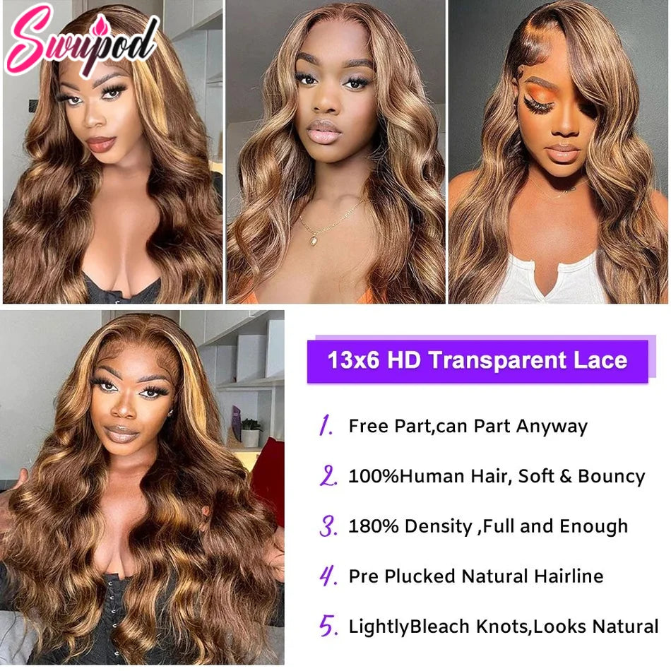 Highlight Wig 100% Human Hair 13x6 13x4hd Lace Frontal Wig Honey Blonde Lace Front Wigs Human Hair Body Wave 4x4 Closure Wig