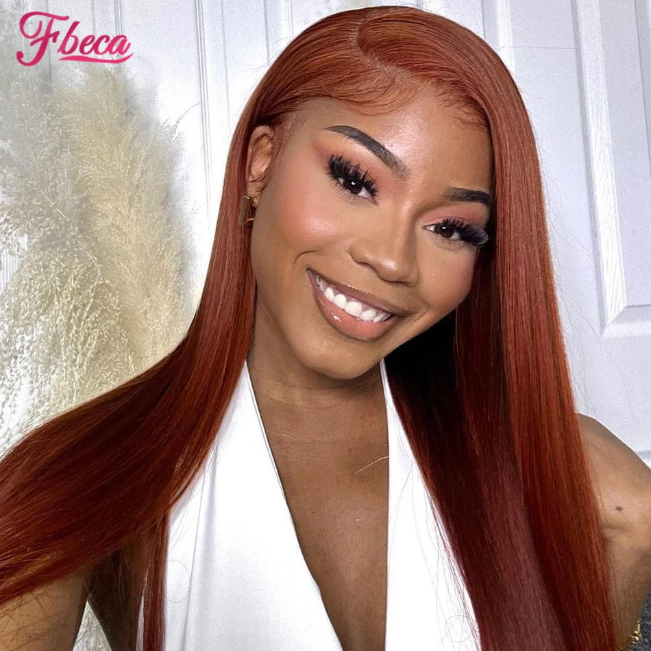 13x6 Lace Front Human Hair Wigs Straight Reddish Brown 13x4 HD Transparent Lace Frontal Wig Red Colored Human Hair Wig for Women